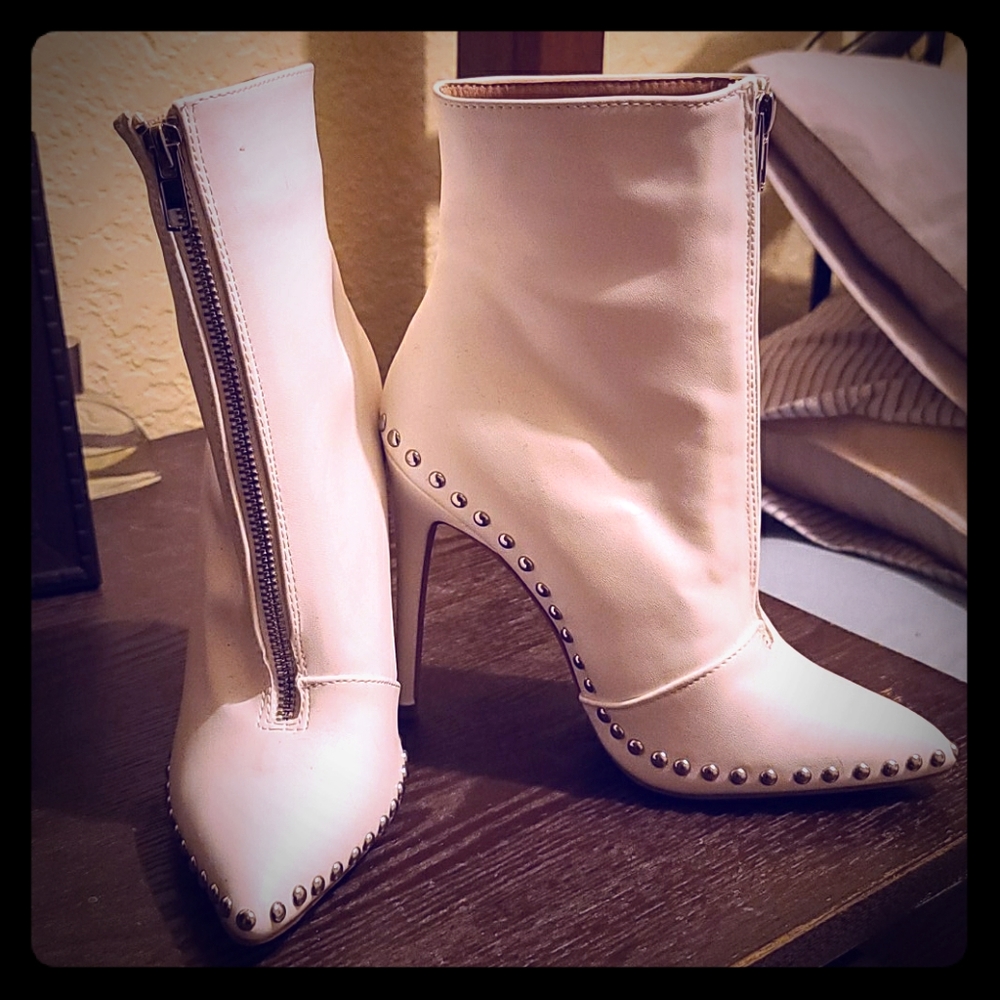 White Studded Ankle Boots